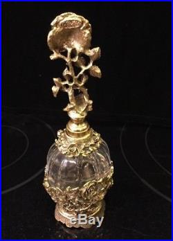 VINTAGE MATSON ROSE GOLD ORMOLU & GLASS PERFUME BOTTLE K825 no dauber