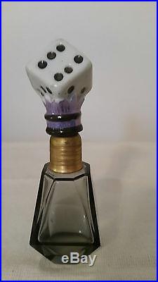 Vintage Perfume Glass Bottle With Dice Topper Very Rare