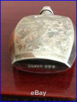 VINTAGE STERLING SILVER 950 ORNATE PERFUME BOTTLE/FLASK WithDIPSTICK. FUNNEL. BOX