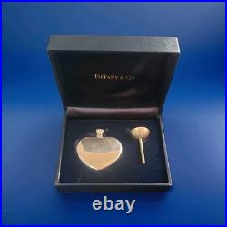 VINTAGE TIFFANY HEART PERFUME FLACON Bottle Funnel Silver Storage Box NEVER USED