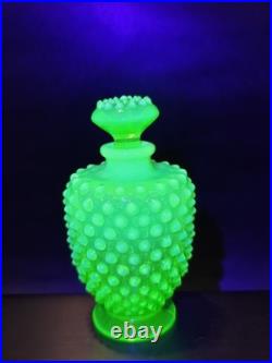 VNTG Fenton Green Opalescencet Uranium Opalescent Hobnail Glass Perfume Bottle VNTG Fenton Green Opalescencet Uranium Opalescent Hobnail Glass Perfume Bottle