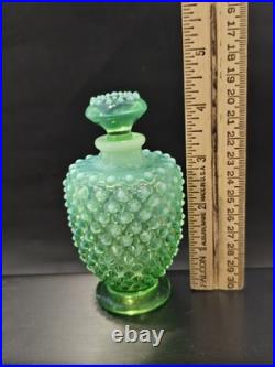 VNTG Fenton Green Opalescencet Uranium Opalescent Hobnail Glass Perfume Bottle