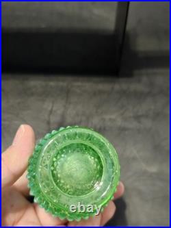 VNTG Fenton Green Opalescencet Uranium Opalescent Hobnail Glass Perfume Bottle