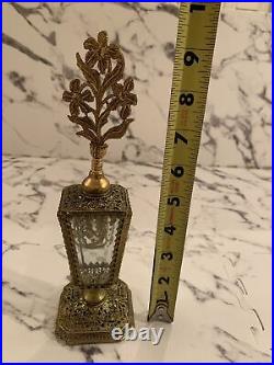 VTG 1950s MCM French Filigree Glass & Brass Floral 9 Pedestal Bottle