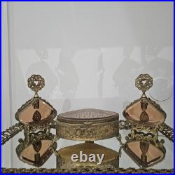 VTG 3 Pcs-Vanity Set, 2 Ornate Perfume Bottles & Rare Coffin Trinket Jewlery Box