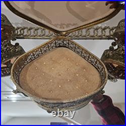 VTG 3 Pcs-Vanity Set, 2 Ornate Perfume Bottles & Rare Coffin Trinket Jewlery Box