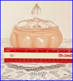 VTG 40s Fenton Pink Overlay Melon Vanity Set Perfume & Powder Jars withLids