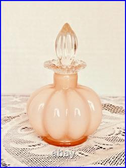 VTG 40s Fenton Pink Overlay Melon Vanity Set Perfume & Powder Jars withLids