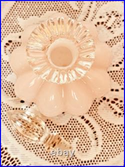 VTG 40s Fenton Pink Overlay Melon Vanity Set Perfume & Powder Jars withLids