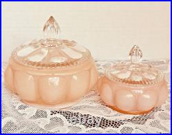 VTG 40s Fenton Pink Overlay Melon Vanity Set Perfume & Powder Jars withLids