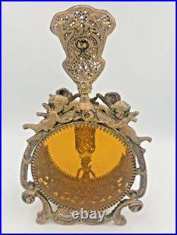VTG 9 Matson Ormolu Metal & Glass Cherub Perfume Bottle Vanity With Dipper