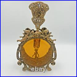 VTG 9 Matson Ormolu Metal & Glass Cherub Perfume Bottle Vanity With Dipper