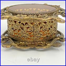 VTG 9 Matson Ormolu Metal & Glass Cherub Perfume Bottle Vanity With Dipper