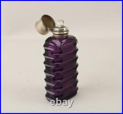 VTG Antique 19th C. Amethyst Purple Cut Glass Perfume Bottle Sterling Silver Lid