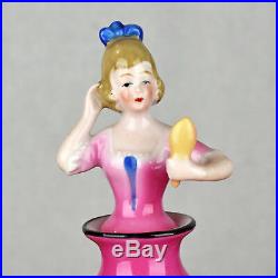 VTG Antique Bavaria Germany Pink Figural Half Doll Girl Perfume Bottle with Dabber