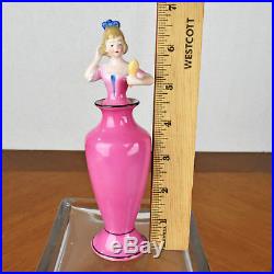 VTG Antique Bavaria Germany Pink Figural Half Doll Girl Perfume Bottle with Dabber