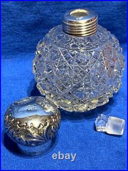 VTG Antique Victorian Crystal Sterling Silver Perfume Bottle English Hallmark