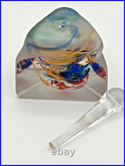 VTG Art Glass Blue Purple Yellow Frosted Triangular Perfume Bottle Paperweight