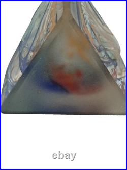VTG Art Glass Blue Purple Yellow Frosted Triangular Perfume Bottle Paperweight