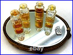 VTG BALENCIAGA Glass Bottle Perfumes LOT of 4& 24K Gold Mirror Paris RARE Minis