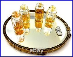 VTG BALENCIAGA Glass Bottle Perfumes LOT of 4& 24K Gold Mirror Paris RARE Minis