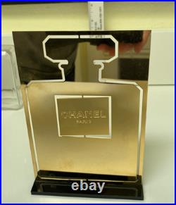 VTG Chanel perfume displays factice dummy bottle & Gold metal Sign Display Stand