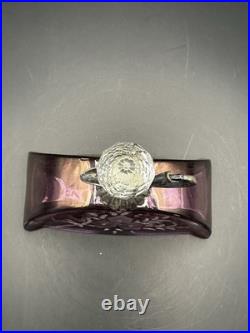 VTG Cristallo E Argento Purple Etched Italy Perfume Bottle SILVER Top withStopper