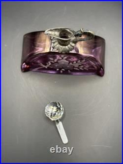 VTG Cristallo E Argento Purple Etched Italy Perfume Bottle SILVER Top withStopper