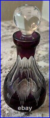 VTG Czech Bohemian Crystal Glass Perfume Bottle Amethyst Red Cut to Clear Facet