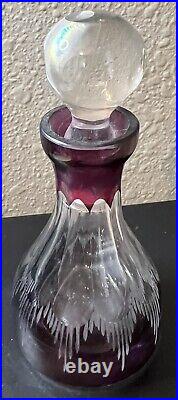 VTG Czech Bohemian Crystal Glass Perfume Bottle Amethyst Red Cut to Clear Facet