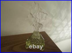 VTG Czech YELLOW & frosted and polished floral perfume bottle