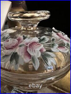 VTG Czechoslovakia Vanity Set 2 Perfume Bottle Powder Jar Hand Paint Roses Gold