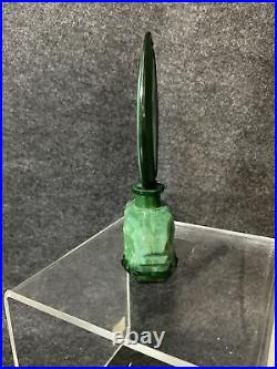 VTG Czechoslovakian Art Deco Malachite Glass Perfume Bottle + Malachite Stone