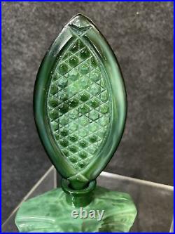 VTG Czechoslovakian Art Deco Malachite Glass Perfume Bottle + Malachite Stone