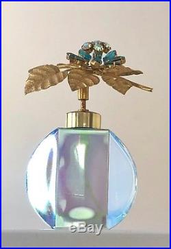 VTG DeVilbiss Iridescent Perfume Bottle Aurora Borealis Rhinestone Flower Top
