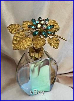 VTG DeVilbiss Iridescent Perfume Bottle Aurora Borealis Rhinestone Flower Top