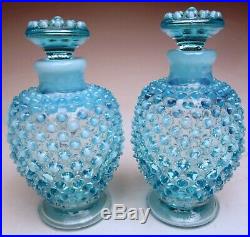 VTG Fenton Hobnail Blue Opalescent Perfume Cologne Vanity Set 6 piece 1940-54