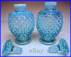 VTG Fenton Hobnail Blue Opalescent Perfume Cologne Vanity Set 6 piece 1940-54