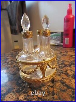 VTG. French Imperial Cloisonne Bronze 4 perfume bottles with footed holder