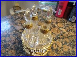 VTG. French Imperial Cloisonne Bronze 4 perfume bottles with footed holder