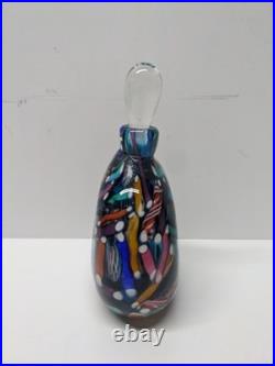 VTG Freund Art Glass Multicolor Perfume Bottle with Stopper Millefiori Style