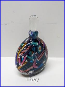 VTG Freund Art Glass Multicolor Perfume Bottle with Stopper Millefiori Style