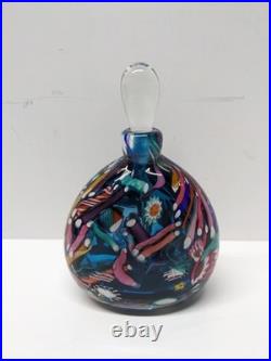 VTG Freund Art Glass Multicolor Perfume Bottle with Stopper Millefiori Style