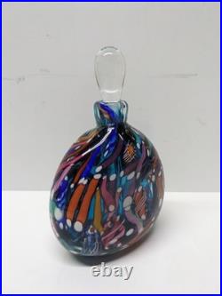 VTG Freund Art Glass Multicolor Perfume Bottle with Stopper Millefiori Style