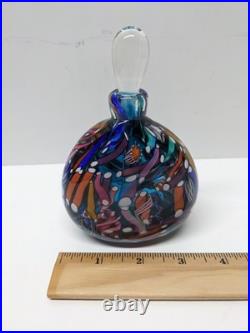 VTG Freund Art Glass Multicolor Perfume Bottle with Stopper Millefiori Style