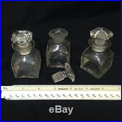 VTG Glass Perfume Bottle Set with 3 Stoppers Box Key Leather Red Case Purple Lined