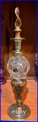 VTG Hand Blown Engraved Beautiful Islamic Gold Glass Perfume Bottle with Stopper