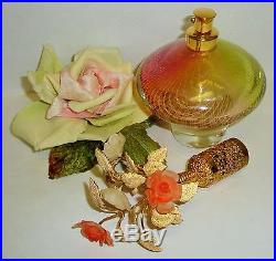 Vtg Irice Pink Roses Rainbow Blown Glass Gold Filigree Top Perfume Bottle