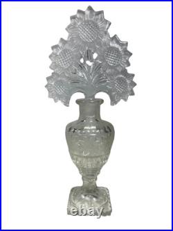 VTG Imperial Nouveau Glass Perfume Bottle Sunflower Stopper Large 10.25 MCM VTG Imperial Nouveau Glass Perfume Bottle Sunflower Stopper Large 10.25 MCM