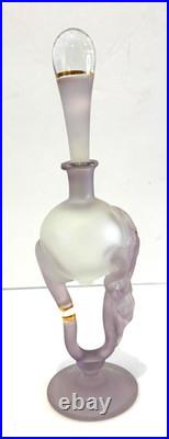 VTG Ion Tamaian Signed Frosted Lavender Glass Gold Accent Perfume Bottle Romania